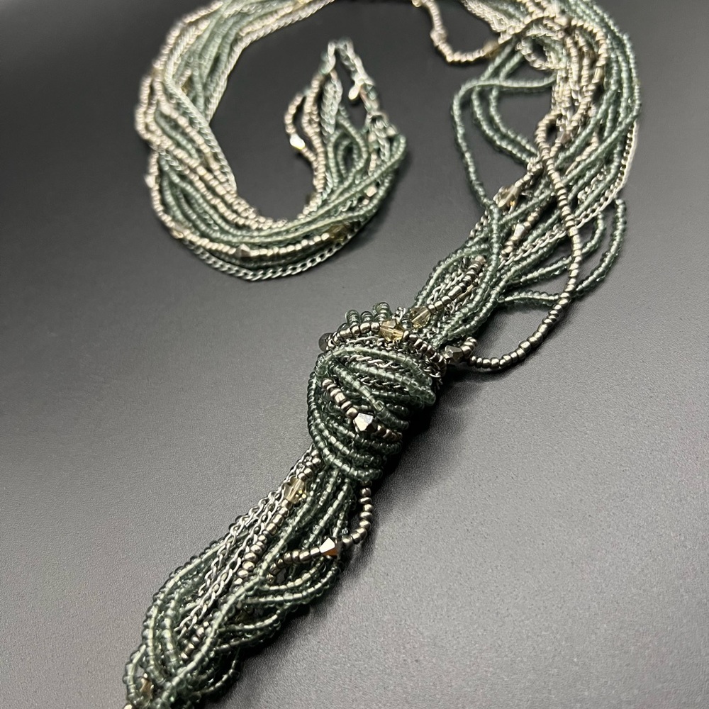 Premier Design Grey/Silver Beaded Necklace Statement Knot